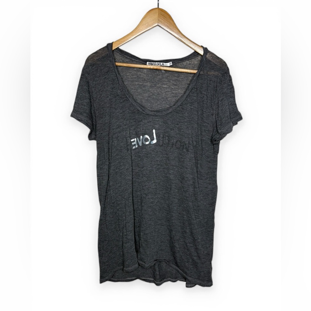 Pam & Gela heather gray short-sleeve t-shirt metallic "LOVE" graphic Size L